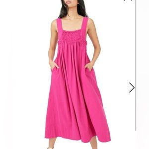 Free People Delphine Smocked Cotton Midi Dress Size Small